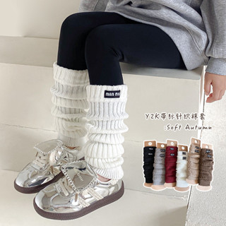 Bé Gái Xuân Thu Nhãn Vải Hàn Quốc Xếp Chồng Tất Thu Đông Trẻ Em Dệt Kim Ấm Áp Giữa Bắp Chân Tất