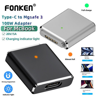 Fonken 100W Type-C Nữ Sang Magsaf 3 Nam Adapter PD3.1 Cáp Sạc Nhanh Cho (Mac) Book Air Pro