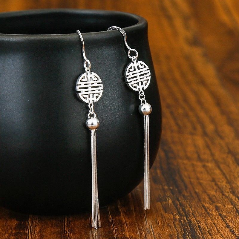 Bông tai bạc 999 màu bạc Hồng Kông cũ 9999 Chine