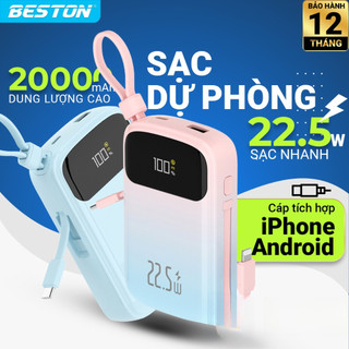 Pin Sạc dự phòng BESTON 10000mAh 20000mAh hỗ trợ sạc nhanh 22.5W tích hợp 2 dây cáp màn hình LED 