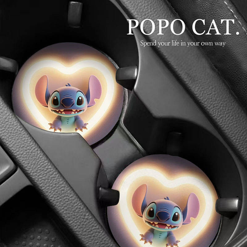 Stitch Car Water Cup Mat Door Slot Storage Pad Sub Car Interior Accessory Cartoon Car Non-Slip Mat S