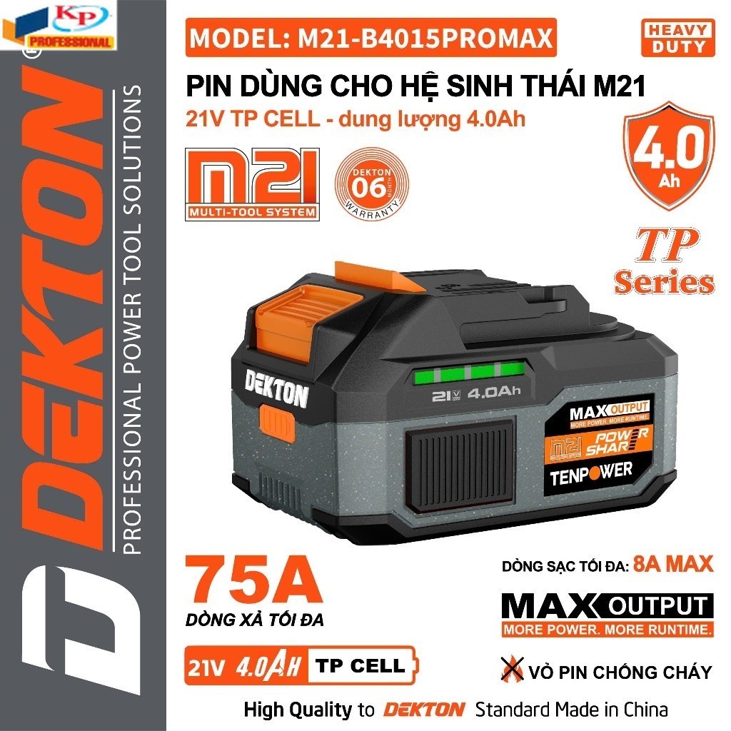PIN DEKTON THẾ HỆ THỨ 3 M21GEN 3 PRO-Pin B4015PROMAX-4Ah-5Ah-6Ah-7.5Ah K phát điện máy