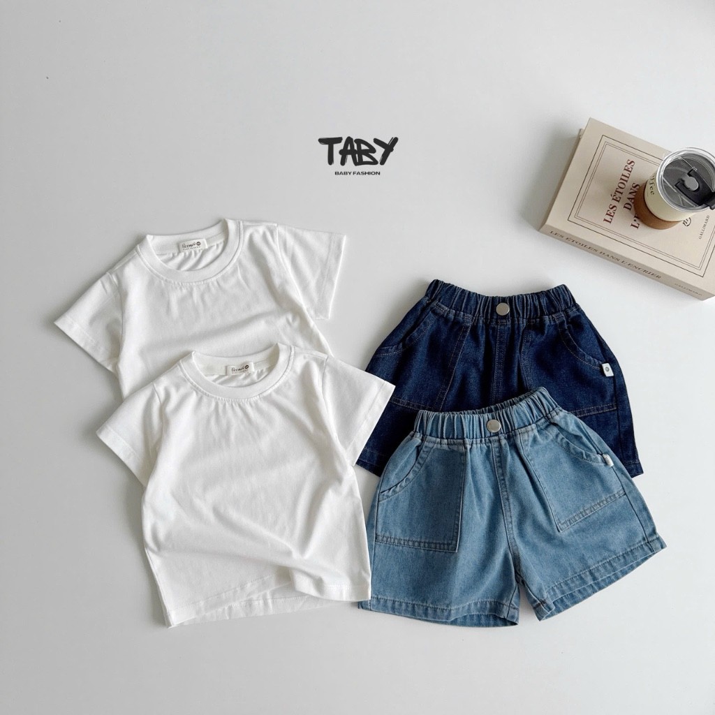 Quần short jeans Taby Kids, chất liệu jeans co giãn, thoáng khí cho bé trai 8-28kg TB18