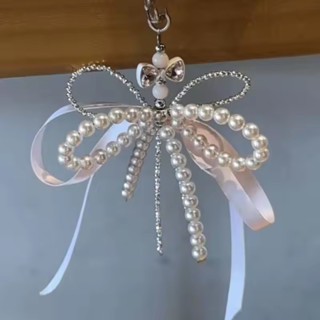  Ins Phong Cách Ngọc Trai Nơ Móc Chìa Khóa Trái Tim Bạc Mặt Dây Chuyền Điện Thoại Vỏ Tai Nghe Túi Quyến Rũ Trang Trí Vòng Chìa Khóa Xe IR 