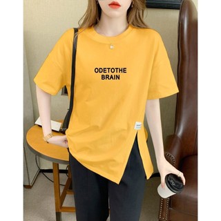 [Hàng có sẵn] [Cotton] Vải chất lượng cao tay ngắn mùa hè 2024 Phong cách mới dáng rộng vừa phải chia áo cỡ lớn Plus Fat Slimer Look White Cotton T @ -