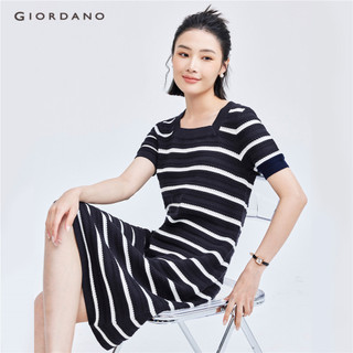 GIORDANO WOMEN 100% Cotton jacquard stripe knit dress 18464918