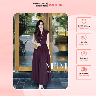  Váy nữ đầm nữ màu đỏ đô cổ chữ V dáng dài phong cách thời trang thanh lịch sang chảnh V14473 