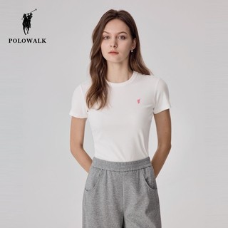  Áo thun ngắn tay đơn giản Áo thun dệt kim mùa hè thêu đi lại mỏng hơn trông thêu cổ tròn Slim-Fit Girls Tops Hàng có sẵn