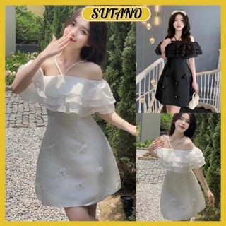 Đầm thiết kế trễ vai phối bèo tafta đính ngọc tiểu thư sang chảnh váy dự tiệc công chúa bánh bèo V249 SUTANO