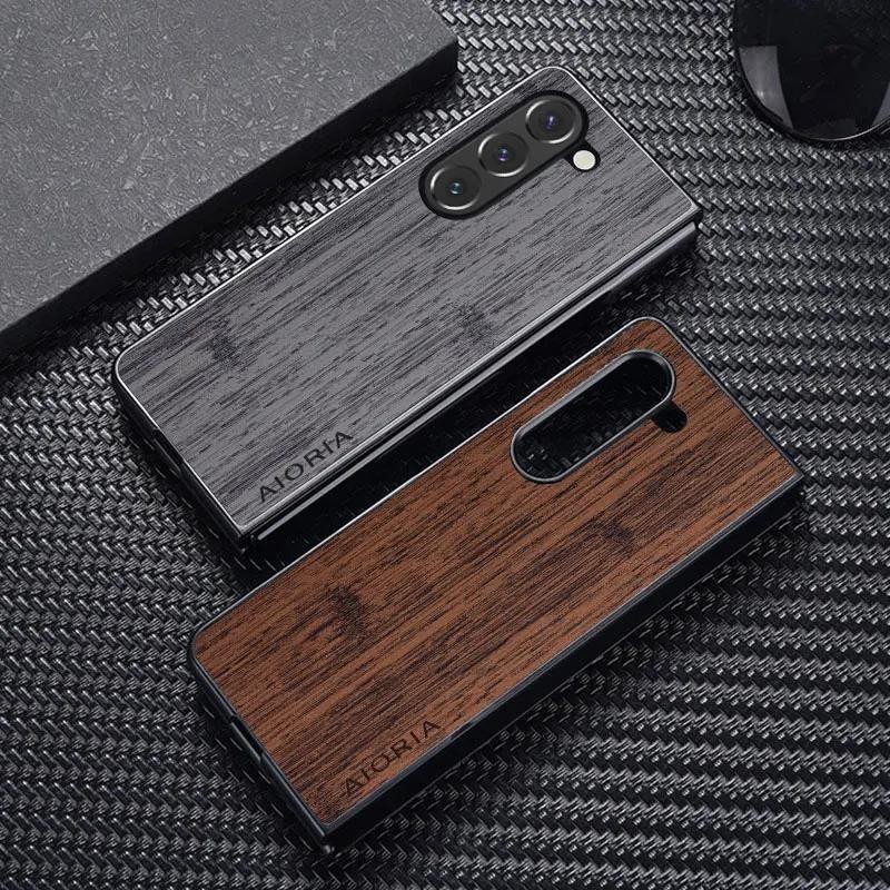 Ốp Lưng Cho Samsung Galaxy Z Fold 3 4 5 6 Fold6 funda Họa Tiết Gỗ Tre Da Cao Cấp coque Cho Galaxy Z 