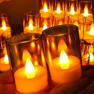 Đèn nến điện - Trang trí Giáng sinh đám cưới tại nhà - Đèn chiếu sáng chạy bằng pin nhấp nháy - Đèn LED cốc Acrylic không cháy - Tealight sóng điện tử màu trắng ấm - Đèn nến lãng mạn