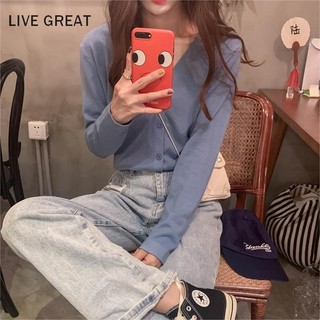 Áo len dệt kim nữ LIVE GREAT phiên bản Hàn Quốc dáng rộng giản dị ngắn dễ thương