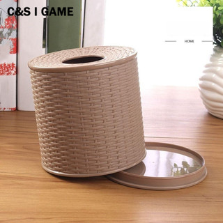 Hộp đựng khăn giấy mây mô phỏng SHANRONG, Hộp đựng khăn giấy bằng nhựa trang trí tròn, Simpel Màu be / Nâu đậm Giá đỡ cuộn giấy chống bụi Phòng ngủ