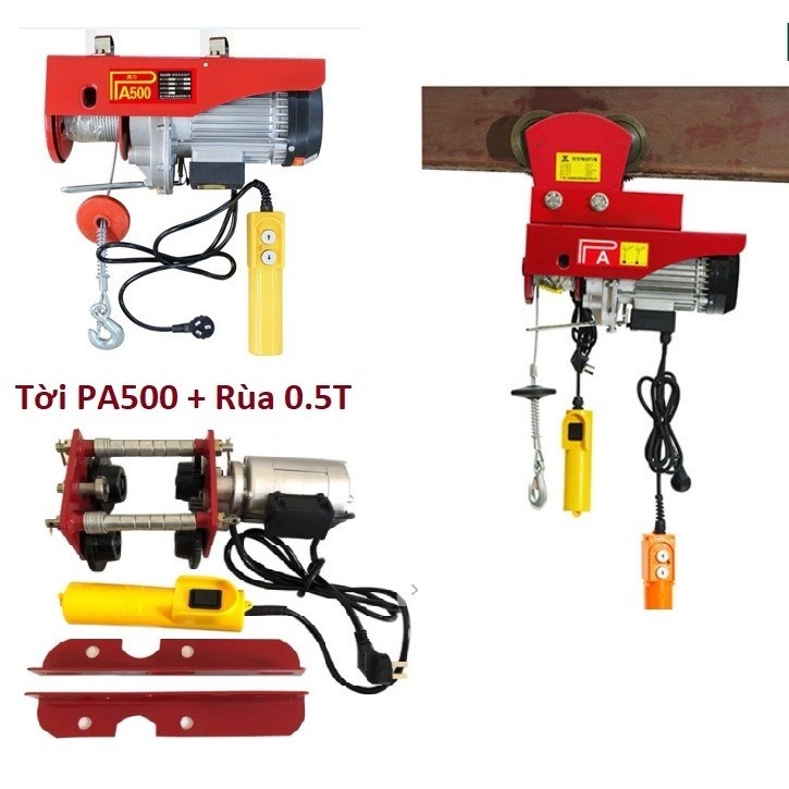 Máy tời điện PA500 + Rùa tời di chuyển 0.5 tấn dùng điện 220v