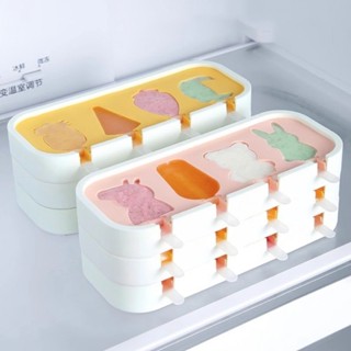  4 Hình khay làm kem khuôn làm kem silicone khuôn kem que bộ đồ cho bé có nắp kèm que tại nhà-PRUNE 