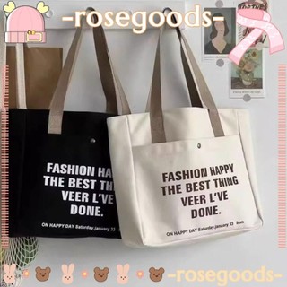 Túi đeo vai ROSE, Túi vải đơn giản chữ cái Túi mua sắm, Túi vải Canvas dung tích lớn Ins dành cho nữ sinh viên