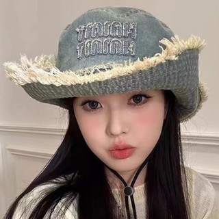 Mismemo Độc Đáo Tất Cả Trận Đấu Denim Đi Bộ Đường Dài Bốn Mùa Vành Lớn Chữ Niche Che Nắng Mũ Xô Xu Hướng Thời Trang Mũ Cao Bồi