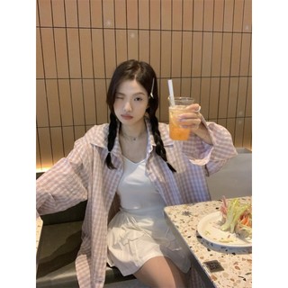 Phong Cách Hàn Quốc ~ Thu Đông Retro Kẻ Sọc Trắng Rời Tất Cả Trận Đấu Áo Sơ Mi Dài Tay Kẻ Sọc Áo Khoác