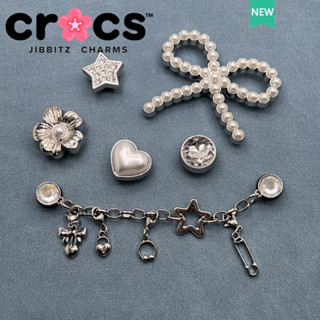 Charm cross Jibbitz Kim Loại Quyến Rũ Giày Khóa Họa Tiết Hoa Bạc Kim Cương Dây Xích Ngọc Trai Nơ Phụ Kiện Thời Trang Trang Trí Khóa Sticker Dép cross