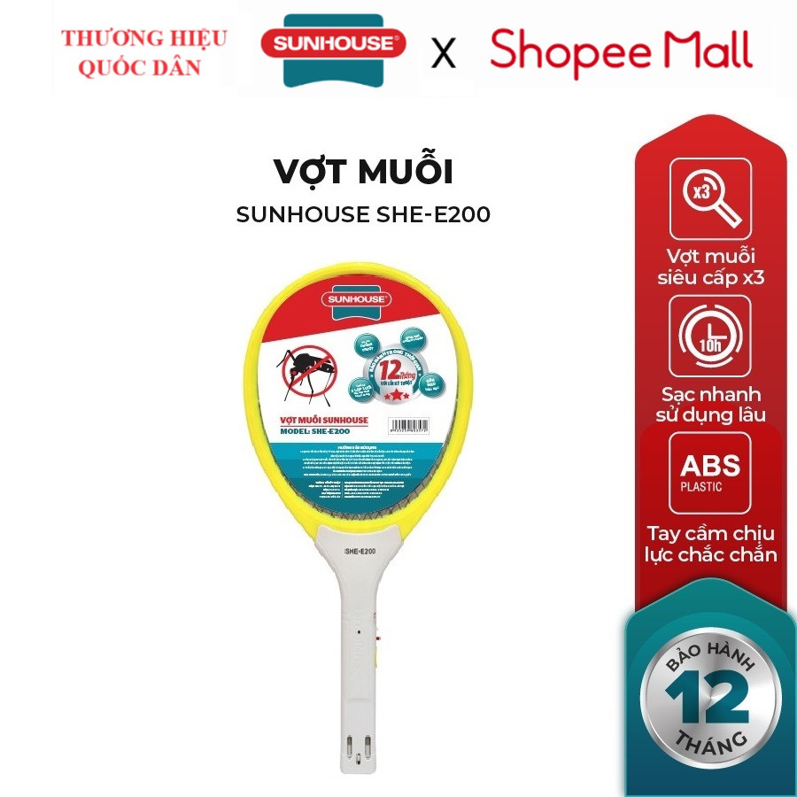 Vợt muỗi SUNHOUSE SHE-E200 màu vàng