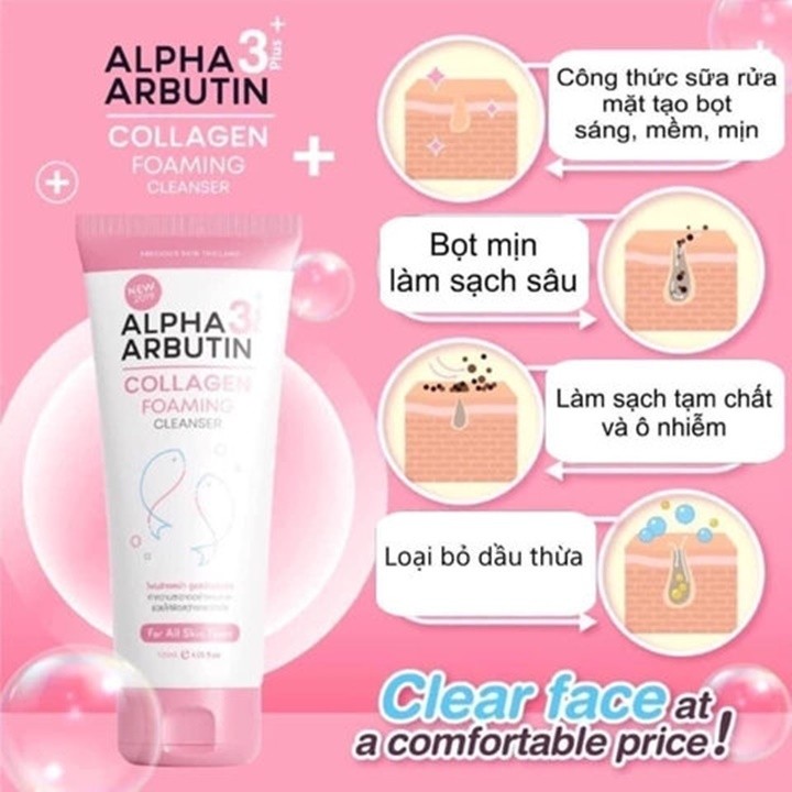 Sữa rửa mặt trắng Da Alpha Arbutin Lollagen Weilaiya Foaming Cleanser Thái Lan 120ml [ MỚI VỀ - CHÍN