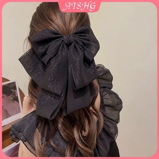AISHG Đen Satin Nhiều Lớp Quá Khổ Nơ Tóc Nữ Vải Ruy Băng Phụ Kiện Tóc