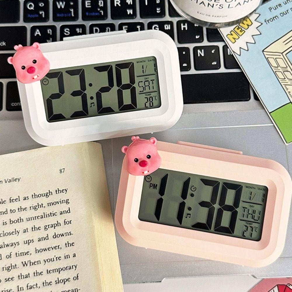 Đồng hồ báo thức DITIPOO Loopy, Đồng hồ kỹ thuật số LED đa chức năng hoạt hình, có đèn ngủ Phòng ngủ Mini Đồ trang trí đầu giường Đồng hồ để bàn
