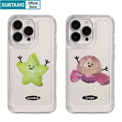 Suntaiho Ốp Lưng iPhone Dễ Thương Ngộ nghĩnh trong suốt in hình Cute Thẩm Mỹ Vỏ Nho Carambola Graffiti Họa Tiết Ốp điện thoại TPU Mềm Chống Sốc Cho Iphone 16 15 14 13 12 11 Pro Max IP 7 8 Plus Iphon X XR Xs Max