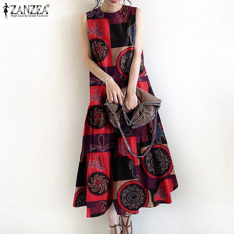 Đầm dài không tay cổ tròn ZANZEA dành cho nữ Hàn Quốc | BigBuy360 - bigbuy360.vn