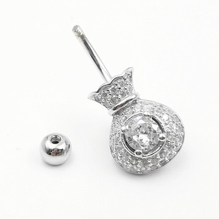 3 chiếc nhẫn rốn bạc 925 Túi Fu túi đựng tiền tròn zircon rốn móng tay