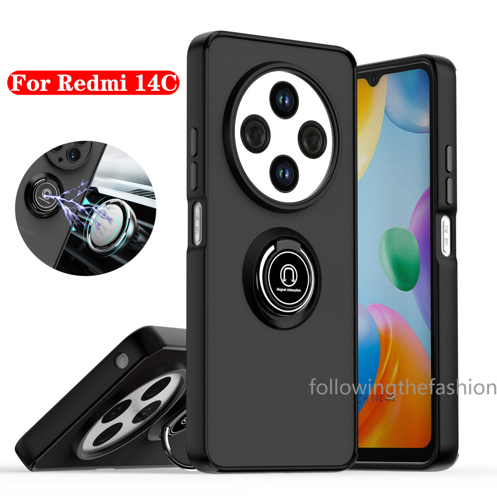 Ốp Chống Sốc Cho Redmi 14C Redmi14c 14 C 4G 2024 Ốp Điện Thoại Có Vòng Từ Giá Đỡ Acrylic Cứng Thời Trang Bảo Vệ Ống Kính Máy Ảnh Ốp Lưng
