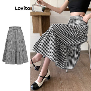 Chân váy Lovito kẻ sọc lai nhún bèo boho cho nữ L92MD990