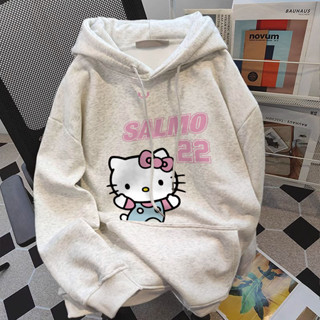 Áo Khoác nón to nữ Xám 100% cotton form rộng dài tay áo hoodie Hello Kitty in hình outerity local brand SALMO