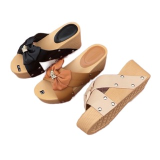 (FORM NHỎ TĂNG SIZE) GUỐC NỮ QUAI NGANG GẮN BƯ.ỚM,DÉP ĐẾ XUỒNG 7P FORM NHỎ DéP Shoes