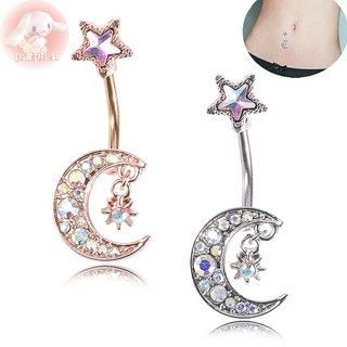 Purplen rốn rốn Nhẫn Thanh pha lê Mặt trăng Ngôi sao Dangle Trang sức cơ thể EN