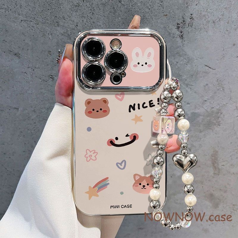 Iphone 16 15 14 13 12 11 Pro Max X XR Max 7 8 Plus INS Phim Hoạt Hình Gấu Thỏ Dễ Thương Vỏ Điện Thoại Mạ Điện Cửa Sổ Lớn Có Vòng Tay Bạc