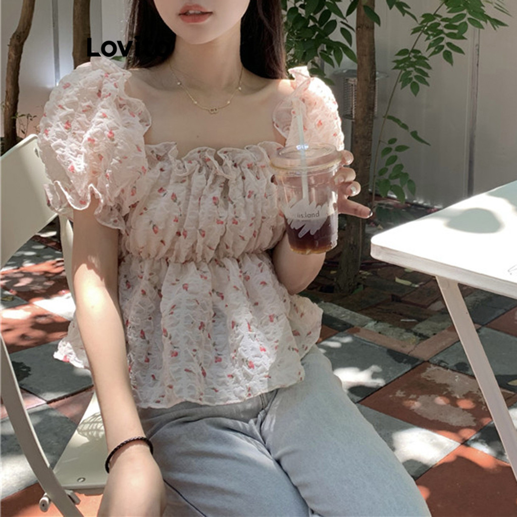 Lovito Áo kiểu thông thường Áo kiểu cổ viền hoa gợi cảm cho nữ LNA16141  (Nhiều màu) | BigBuy360 - bigbuy360.vn