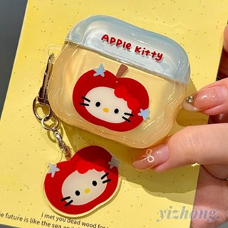 Dành Cho Airpods 4 Pro 3 2 1 Sweet Apple Hello Kitty Tương Phản Màu Sóng Edge Mềm TPU Chống Sốc Vỏ Tai Nghe Có Mặt Dây Chuyền Chống Mất Tai Nghe Không Dây Tai Nghe Vỏ Bảo Vệ