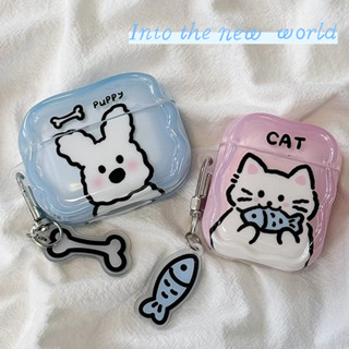 Ốp Tai Nghe Có Mặt Dây Chuyền Cho Airpods 4 Pro 3 2 1 Sóng Edge Đơn Giản Đáng Yêu Hoạt Hình Chó Con Mèo Cặp Đôi TPU Mềm Chống Sốc Tai Nghe Không Dây Vỏ Bảo Vệ Tai Nghe