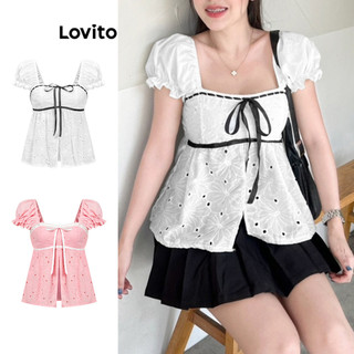 Lovito Áo Kiểu Dễ Thương Đơn Giản Buộc Dây Cho Nữ L88ad206 (nhiều Màu)
