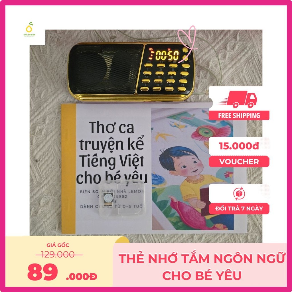 combo thẻ nhớ 8GB và sổ bấm bài - Kho tàng tắm ngôn ngữ chuẩn tiếng Việt cho bé yêu từ 0 tuổi kèm
