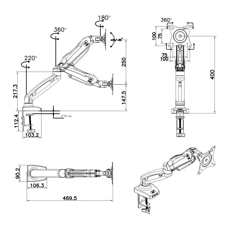 Giá Treo Màn Hình North Bayou F80 EZ90 EMA7304 Warrior WA-MH0801 WA-MH0801 Đen/Trắng 17-32 inch | BigBuy360 - bigbuy360.vn