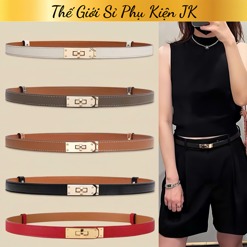 Thắt Lưng Da belt nữ thiết kế tối giản tinh tế sang chảnh Bản Nhỏ Thời Trang(4pu khóa vàng)