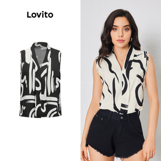 Áo kiểu Lovito xếp ly thiết kế hình học phong cách boho cho nữ LBL08036