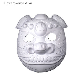 Fbvn Trắng Halloween Giấy Mache Mặt nạ mèo Vẽ tay Mặt nạ giấy trống Mặt nạ mèo Mặt nạ cáo HOT