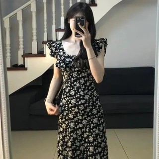 Phong Cách Hepburn Pháp Váy Hoa Đen Trẻ Em Mùa Hè 2024 Phong Cách Mới Sang Trọng Váy Dài Rộng Hẹp Cao Cấp