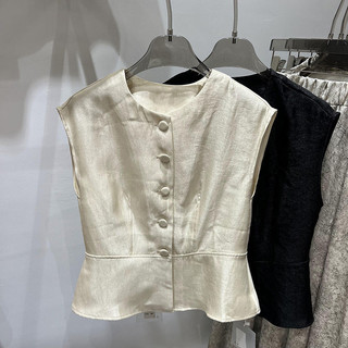 Yuewen Mùa Hè Phong Cách Mới Phiên Bản Hàn Quốc Thời Trang Buddy Vest Màu Trơn Ngắn Cổ Tròn Cardigan Áo Vest Phong Cách