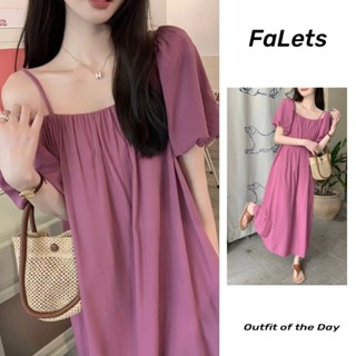 Váy 2 dây trễ vai maxi đi biển Đầm hai dây dài bigsize nữ Mùa Hè Váy tay phồng cổ vuông nữ mùa hè thon gọn hơn Tính khí cao cấp Váy cổ tích phong cách nhẹ nhàng