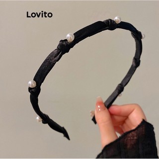 Cài tíc Lovito ngọc trai kiểu Pháp retro đa năng khí chất Hepburn màu trơn thanh lịch cho nữ LFA06185 (Màu đen)