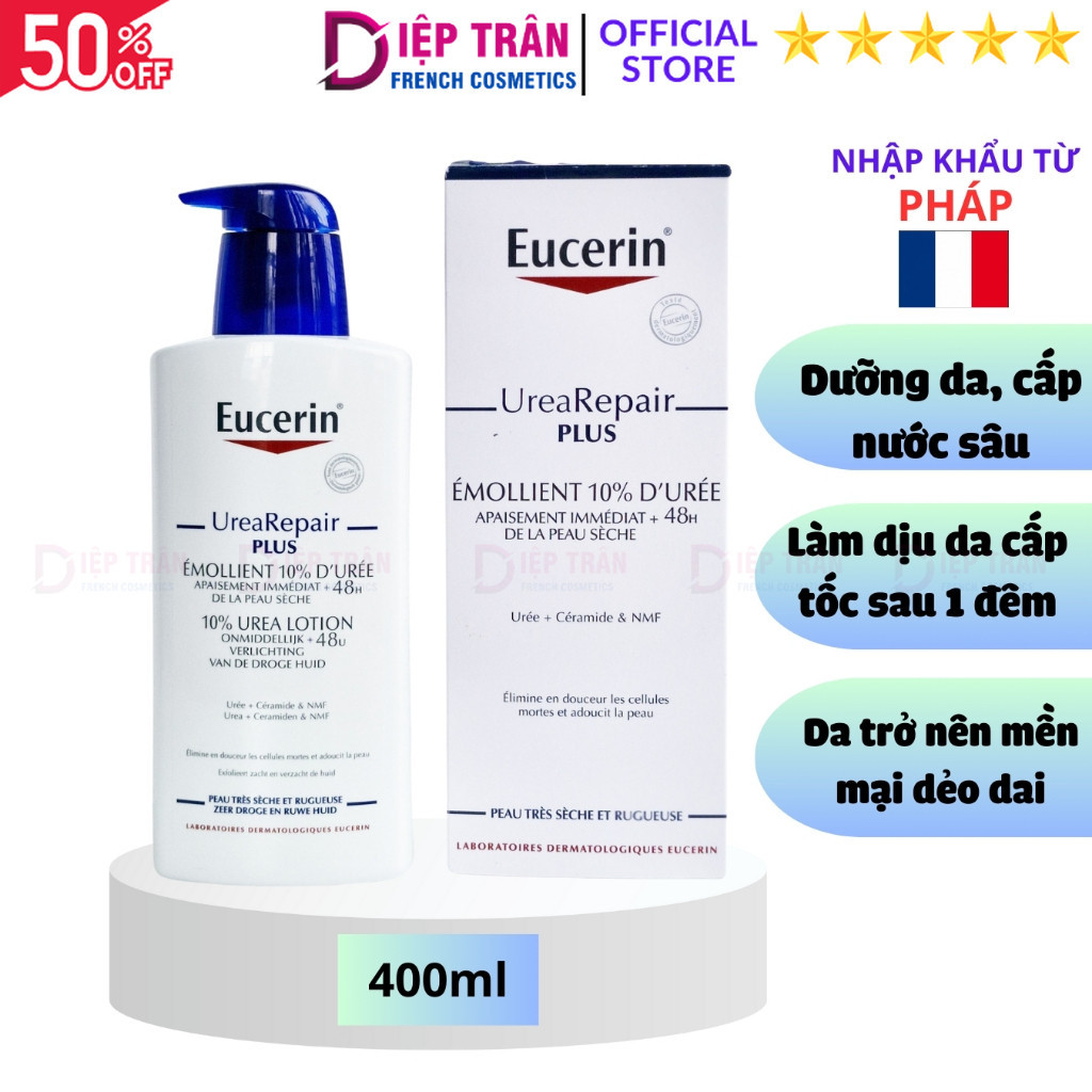 Kem dưỡng ẩm phục hồi da Eucerin Urea Repair Plus 10% 400ml mẫu mới 2025 - Pháp - SKU203